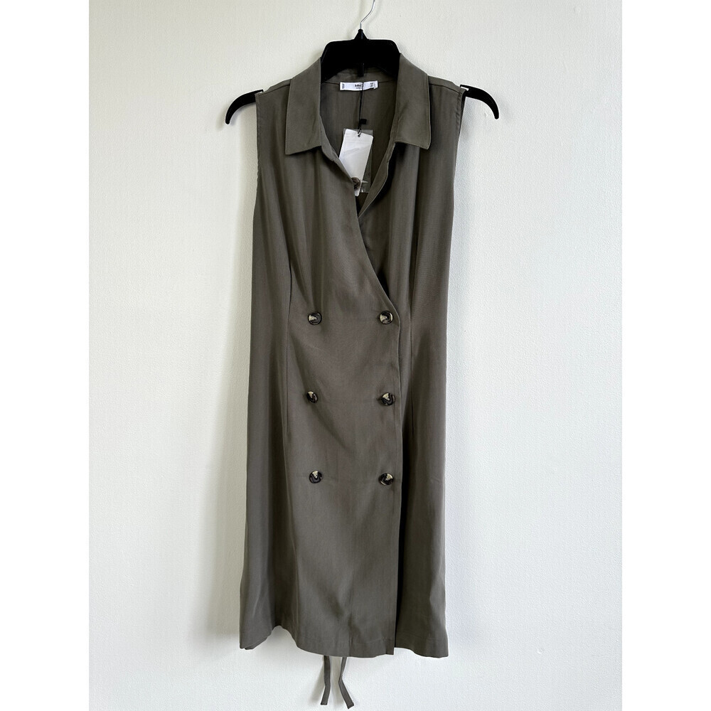 Mango Women's Double Breasted Shirt belted Dress In Army Green Size 8 / L